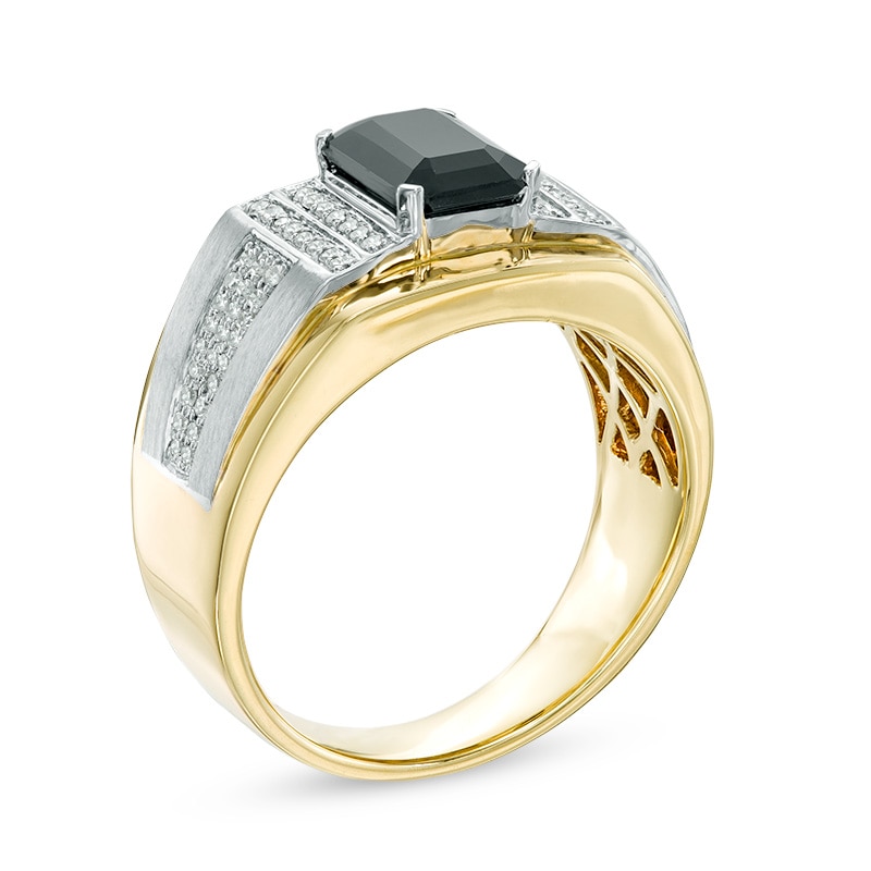 Men's Octagonal Black Sapphire and 1/4 CT. T.W. Diamond Ring in 10K Two-Tone Gold