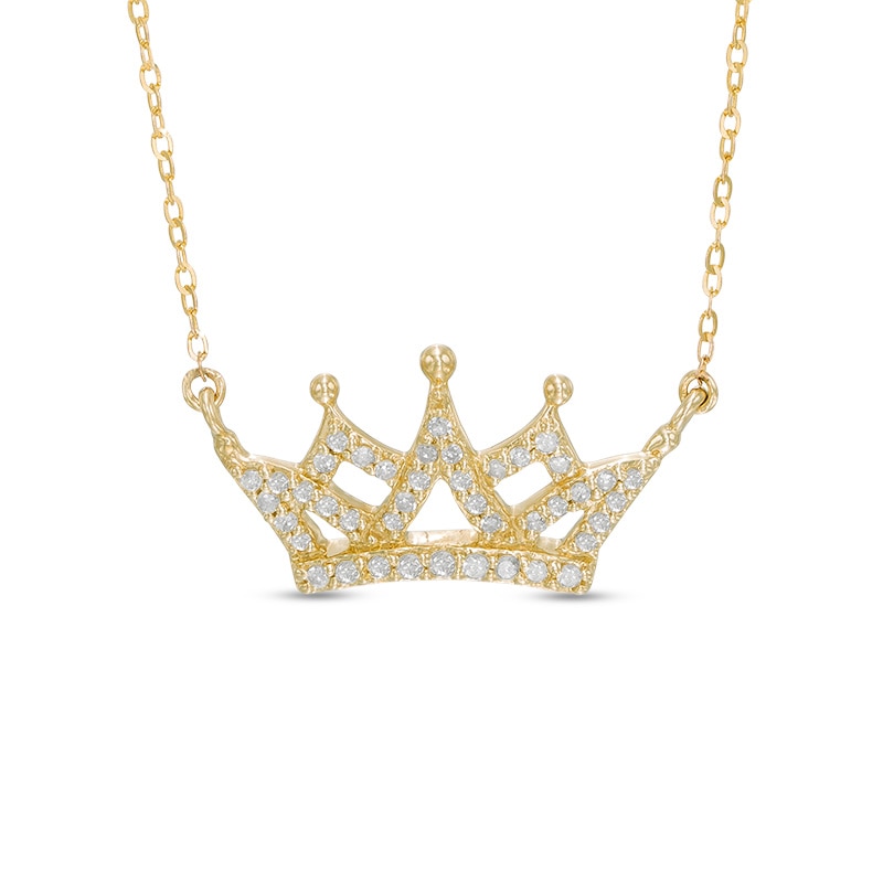 Main Image 1 of 1/8 CT. T.W. Diamond Crown Necklace in 10K Gold - 16.5"