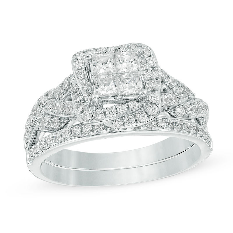 1 CT. T.W. Princess-Cut Quad Diamond Braid Bridal Set in 14K White Gold