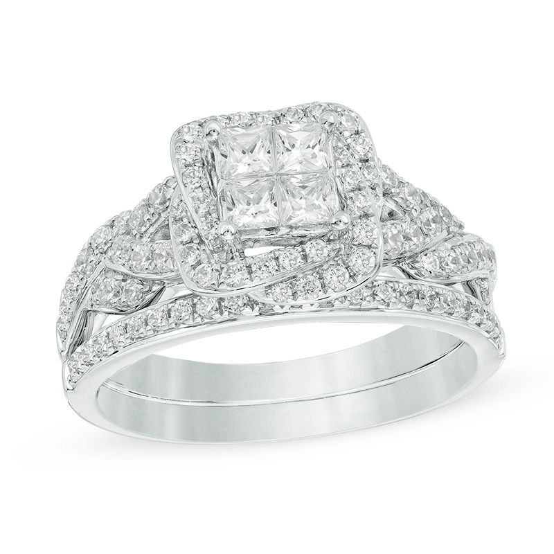 Main Image 1 of 1 CT. T.W. Princess-Cut Quad Diamond Braid Bridal Set in 14K White Gold