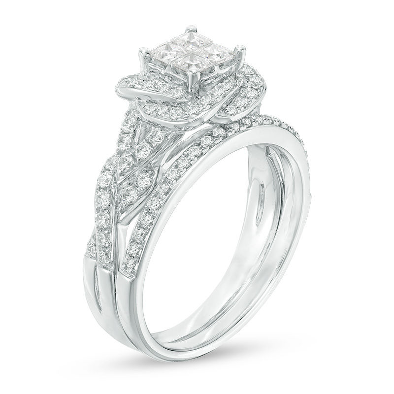 Main Image 2 of 1 CT. T.W. Princess-Cut Quad Diamond Braid Bridal Set in 14K White Gold
