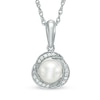 Thumbnail Image 1 of 7.0mm Freshwater Cultured Pearl and Lab-Created White Sapphire Swirl Frame Pendant in Sterling Silver