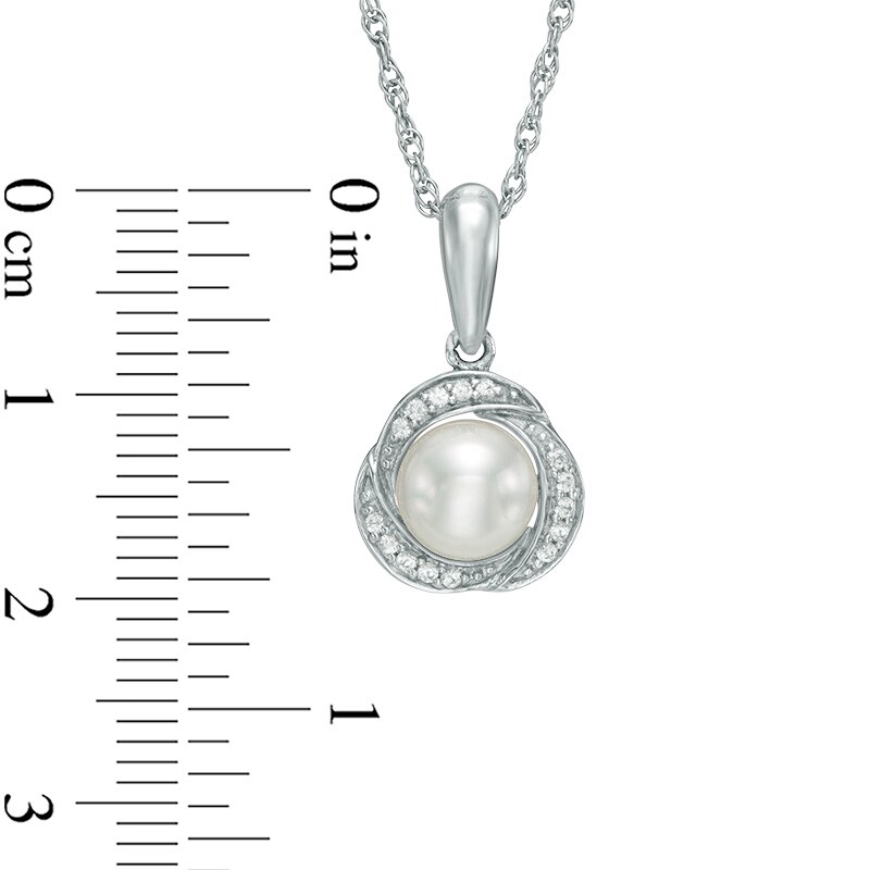 Main Image 2 of 7.0mm Freshwater Cultured Pearl and Lab-Created White Sapphire Swirl Frame Pendant in Sterling Silver