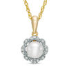 Thumbnail Image 1 of 6.0mm Freshwater Cultured Pearl and Lab-Created White Sapphire Scallop Frame Pendant in 10K Gold