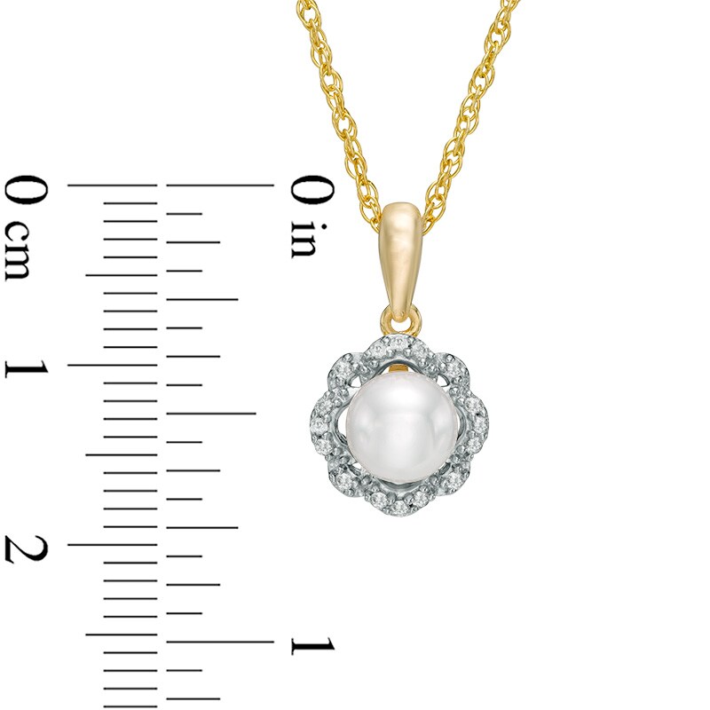 Main Image 2 of 6.0mm Freshwater Cultured Pearl and Lab-Created White Sapphire Scallop Frame Pendant in 10K Gold