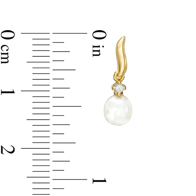 Main Image 2 of 5.0-6.5mm Freshwater Cultured Pearl and Lab-Created White Sapphire Curve Drop Pendant and Earrings Set in 10K Gold