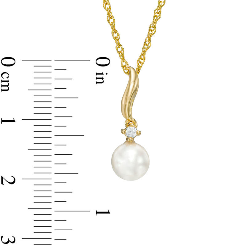 Main Image 3 of 5.0-6.5mm Freshwater Cultured Pearl and Lab-Created White Sapphire Curve Drop Pendant and Earrings Set in 10K Gold