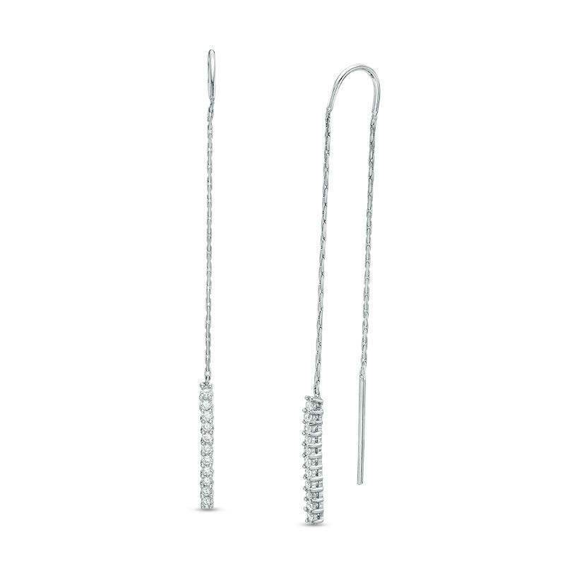 Main Image 1 of Lab-Created White Sapphire Bar Threader Drop Earrings in Sterling Silver