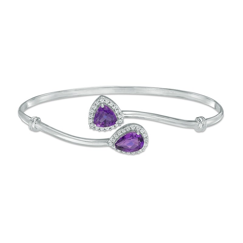 Main Image 1 of Amethyst and Lab-Created White Sapphire Frame Bypass Bangle in Sterling Silver