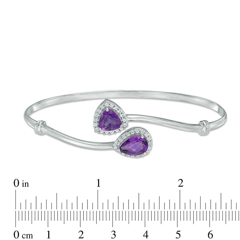 Main Image 2 of Amethyst and Lab-Created White Sapphire Frame Bypass Bangle in Sterling Silver