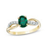 Thumbnail Image 1 of Oval Lab-Created Emerald and White Sapphire Split Shank Ring in 10K Gold