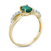 Thumbnail Image 2 of Oval Lab-Created Emerald and White Sapphire Split Shank Ring in 10K Gold