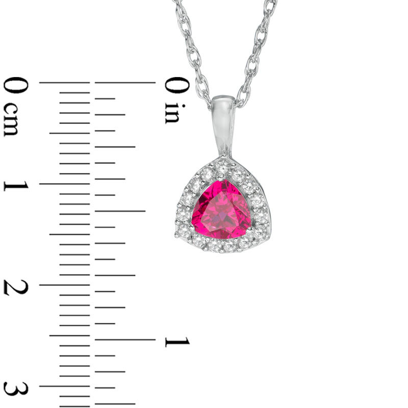 Main Image 2 of Trillion-Cut Lab-Created Ruby and White Sapphire Frame Pendant and Earrings Set in Sterling Silver