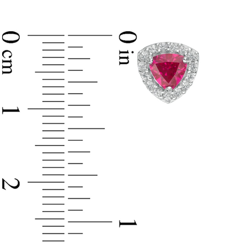 Main Image 3 of Trillion-Cut Lab-Created Ruby and White Sapphire Frame Pendant and Earrings Set in Sterling Silver