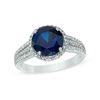Thumbnail Image 0 of Lab-Created Blue and White Sapphire Frame Ring in Sterling Silver