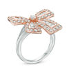 Thumbnail Image 2 of Baguette Lab-Created White Sapphire Bow Ring in Sterling Silver and 18K Rose Gold Plate