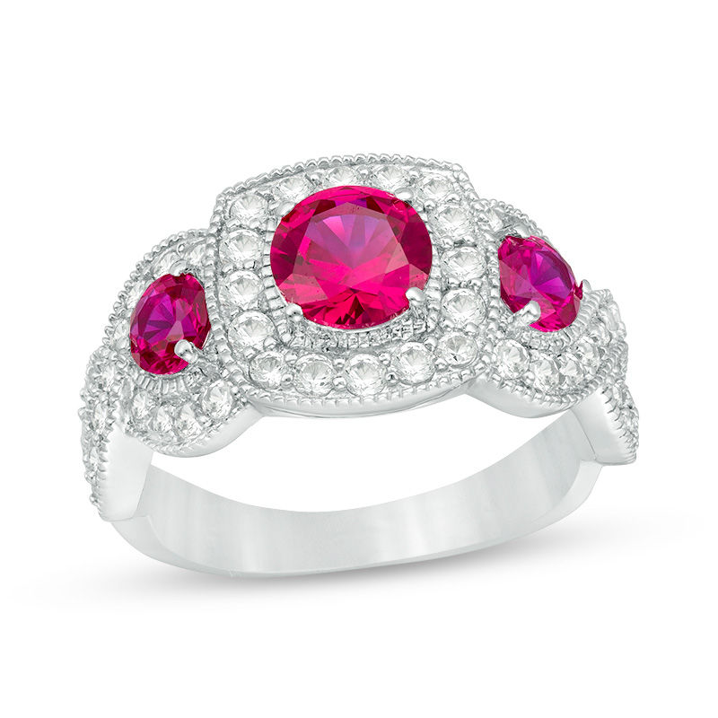 Synthetic ruby stone and sterling silver ring