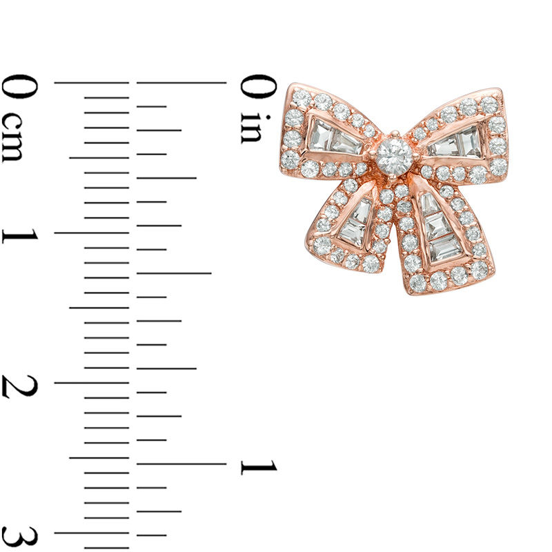 Main Image 2 of Lab-Created White Sapphire Bow Stud Earrings in Sterling Silver with 18K Rose Gold Plate