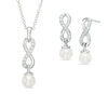 Thumbnail Image 1 of Freshwater Cultured Pearl and Lab-Created White Sapphire Infinity Pendant and Earrings Set in Sterling Silver
