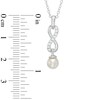 Thumbnail Image 2 of Freshwater Cultured Pearl and Lab-Created White Sapphire Infinity Pendant and Earrings Set in Sterling Silver