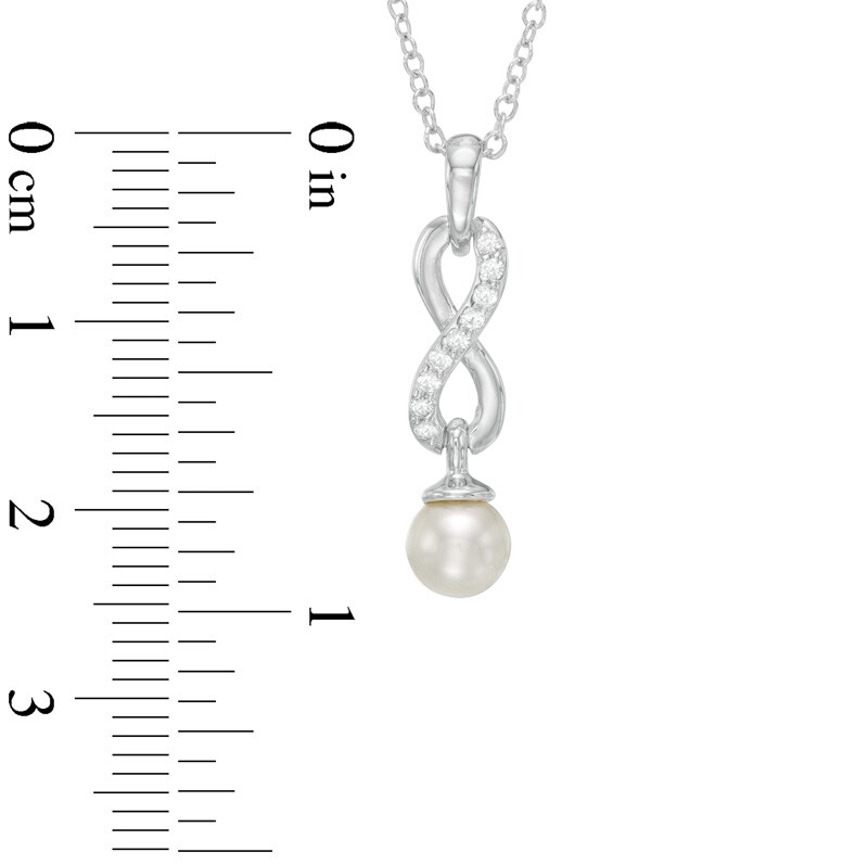 Main Image 2 of Freshwater Cultured Pearl and Lab-Created White Sapphire Infinity Pendant and Earrings Set in Sterling Silver