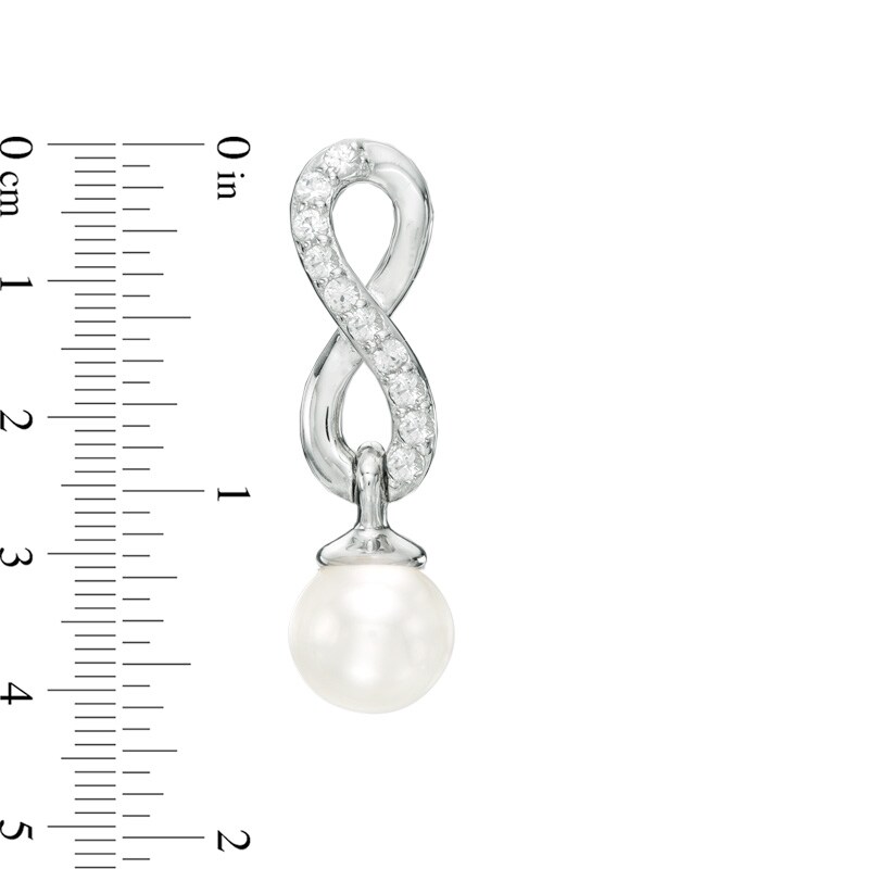 Main Image 3 of Freshwater Cultured Pearl and Lab-Created White Sapphire Infinity Pendant and Earrings Set in Sterling Silver