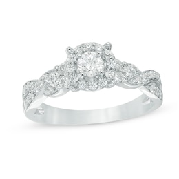 1/2 CT. T.W. Diamond Frame Twist Shank Engagement Ring in 10K White Gold