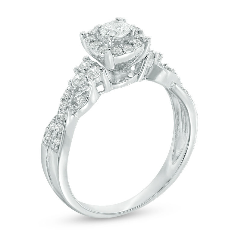 Main Image 2 of 1/2 CT. T.W. Diamond Frame Twist Shank Engagement Ring in 10K White Gold