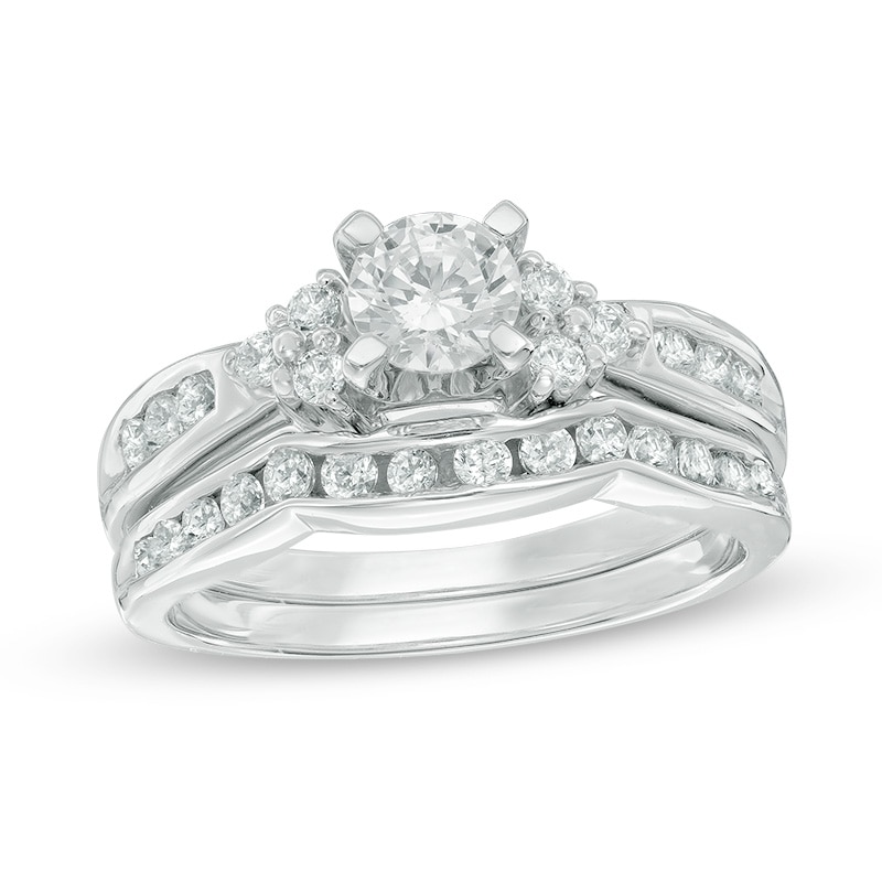 1 CT. T.W. Diamond Tri-Sides Bridal Set in 10K White Gold