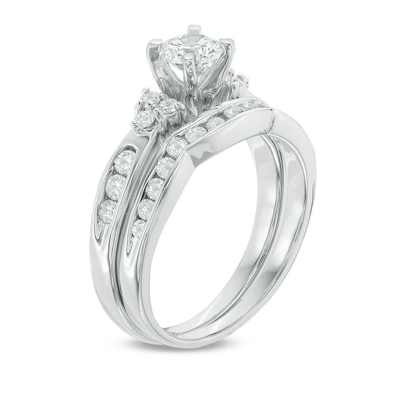 1 CT. T.W. Diamond Tri-Sides Bridal Set in 10K White Gold