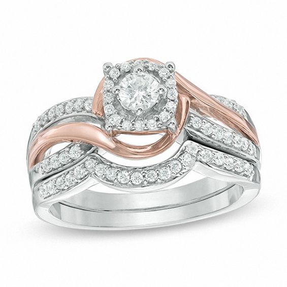 1 2 CT. T.W. Diamond Square Frame Swirl Bridal Set in 10K Two Tone Gold Zales Outlet
