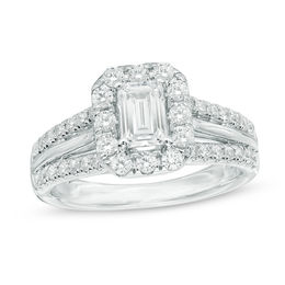 Celebration Ideal 1-1/2 CT. T.W. Certified Diamond Octagonal Frame Engagement Ring in 14K White Gold (I/I1)