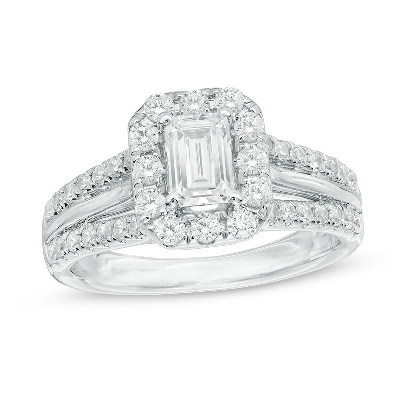Celebration Ideal 1-1/2 CT. T.W. Diamond Octagonal Frame Engagement Ring in 14K White Gold (I/I1)