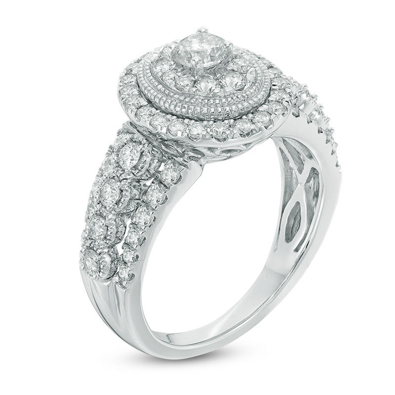 Main Image 2 of 1-1/4 CT. T.W. Composite Diamond Oval Frame Vintage-Style Engagement Ring in 14K White Gold