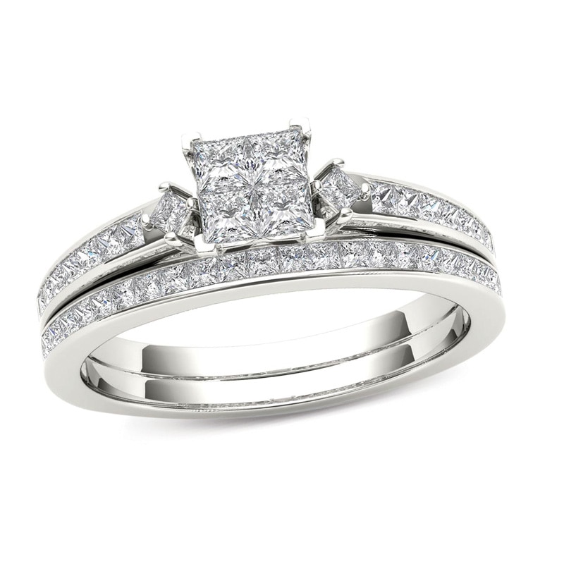 Main Image 1 of 1 CT. T.W. Quad Princess-Cut Multi-Diamond Bridal Set in 14K White Gold