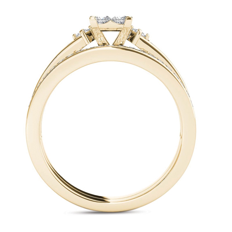 1 CT. T.W. Quad Princess-Cut Multi-Diamond Bridal Set in 14K Gold