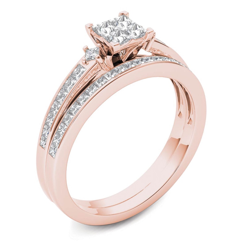 Main Image 2 of 1 CT. T.W. Quad Princess-Cut Multi-Diamond Bridal Set in 14K Rose Gold