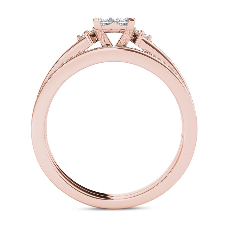 Main Image 3 of 1 CT. T.W. Quad Princess-Cut Multi-Diamond Bridal Set in 14K Rose Gold