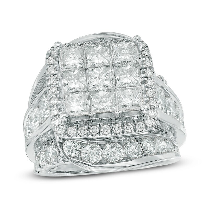 Main Image 1 of 7 CT. T.W. Princess-Cut Composite Diamond Swirl Engagement Ring in 14K White Gold
