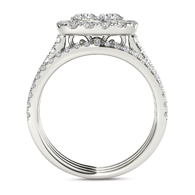 2 CT. T.W. Multi-Diamond Cushion Frame Bridal Set in 14K White Gold