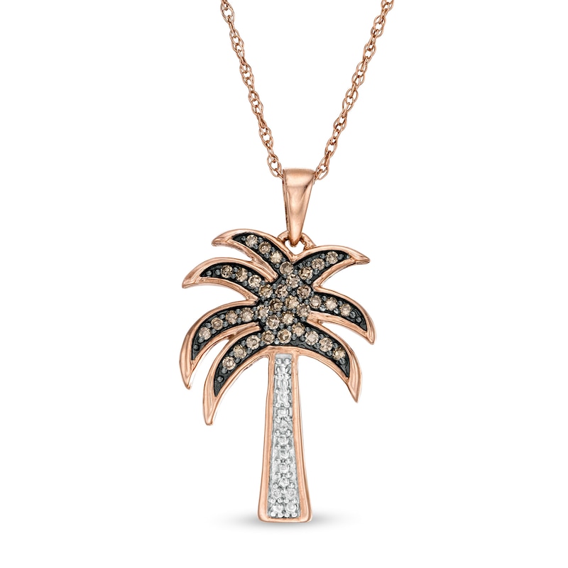Main Image 1 of 1/6 CT. T.W. Champagne and White Diamond Palm Tree Pendant in 10K Rose Gold