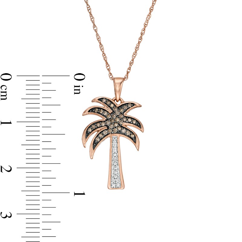 Main Image 2 of 1/6 CT. T.W. Champagne and White Diamond Palm Tree Pendant in 10K Rose Gold