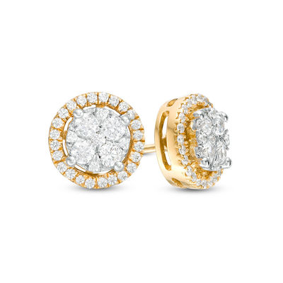 超特価SALE開催！ 1/2 CT. T.W. Composite Diamond Frame Stud Earrings in 10K シューズ(男性用)