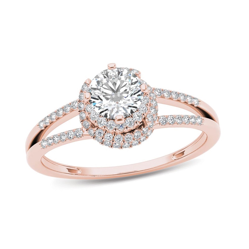 3/4 CT. T.W. Diamond Frame Split Shank Engagement Ring in 14K Rose Gold