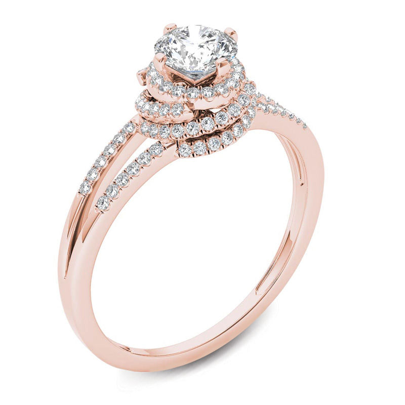 3/4 CT. T.W. Diamond Frame Split Shank Engagement Ring in 14K Rose Gold