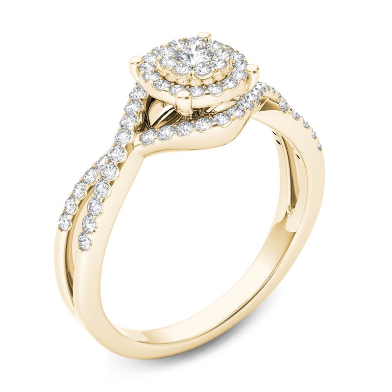 1/2 CT. T.W. Diamond Double Frame Crossover Engagement Ring in 14K Gold