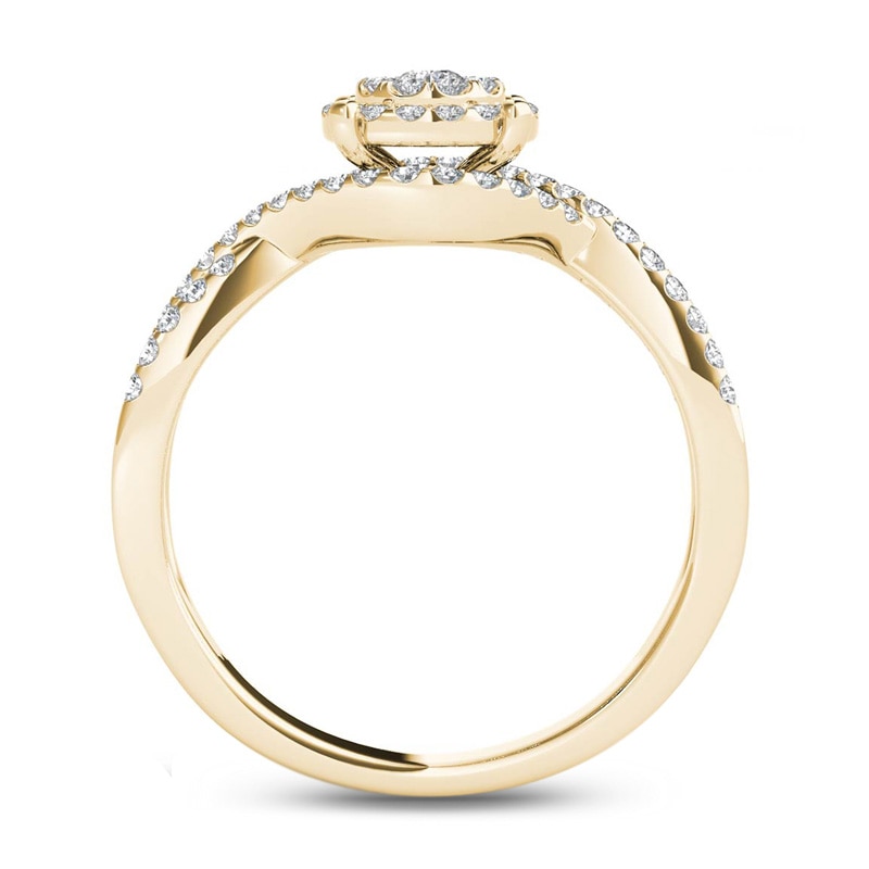 1/2 CT. T.W. Diamond Double Frame Crossover Engagement Ring in 14K Gold