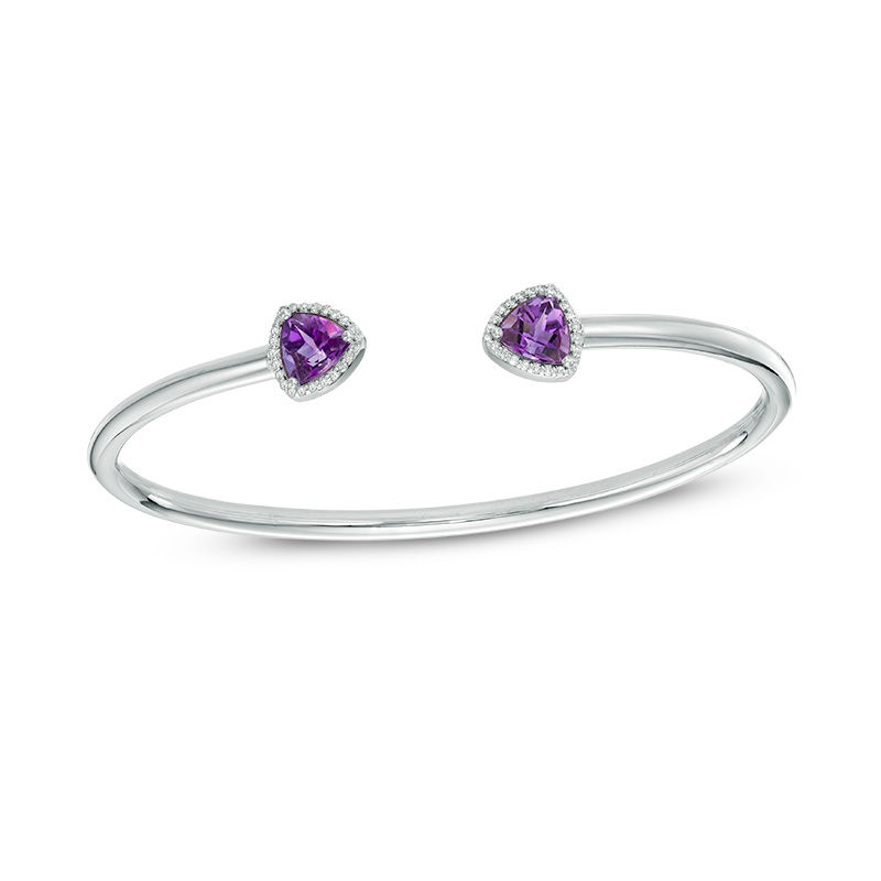 Main Image 1 of Trillion-Cut Amethyst and White Topaz Cuff in Sterling Silver