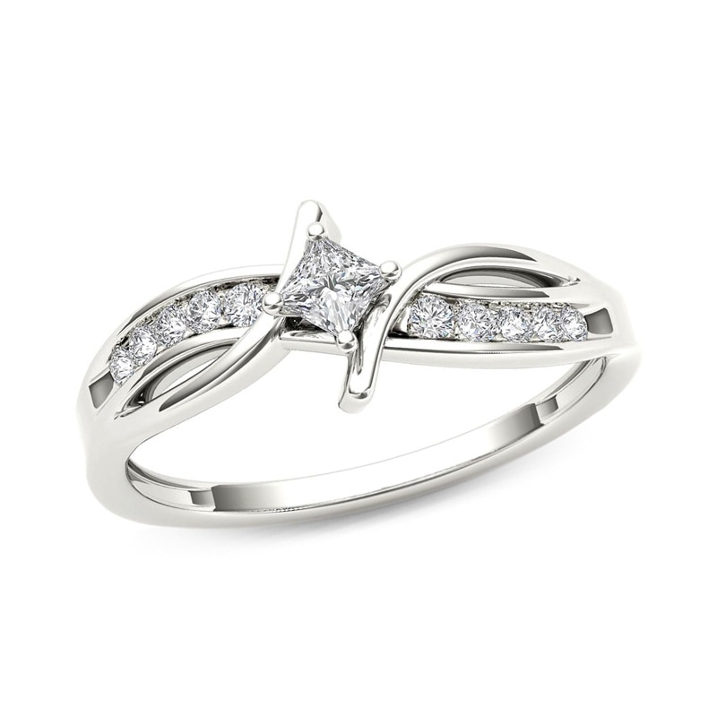 Main Image 1 of 1/4 CT. T.W. Princess-Cut Diamond Bypass Promise Ring in 14K White Gold
