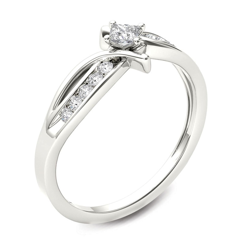 Main Image 2 of 1/4 CT. T.W. Princess-Cut Diamond Bypass Promise Ring in 14K White Gold